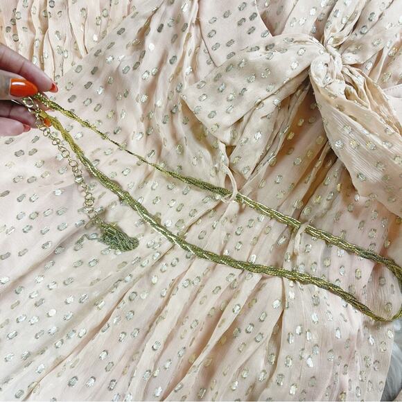 Zimmermann Women's Sleeveless Tie Neck Metallic Gold and Pink Dress Size 10 - Picture 5 of 6